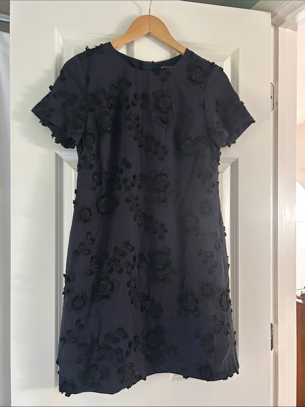 Banana Republic Navy Blue Mini Dress with Floral Applique